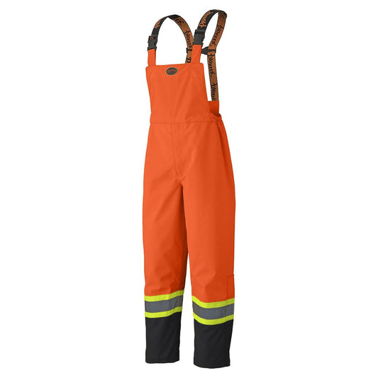 Hi-Vis Waterproof Safety Bib Pants - 300D Ripstop PU Coated Polyester - Lined