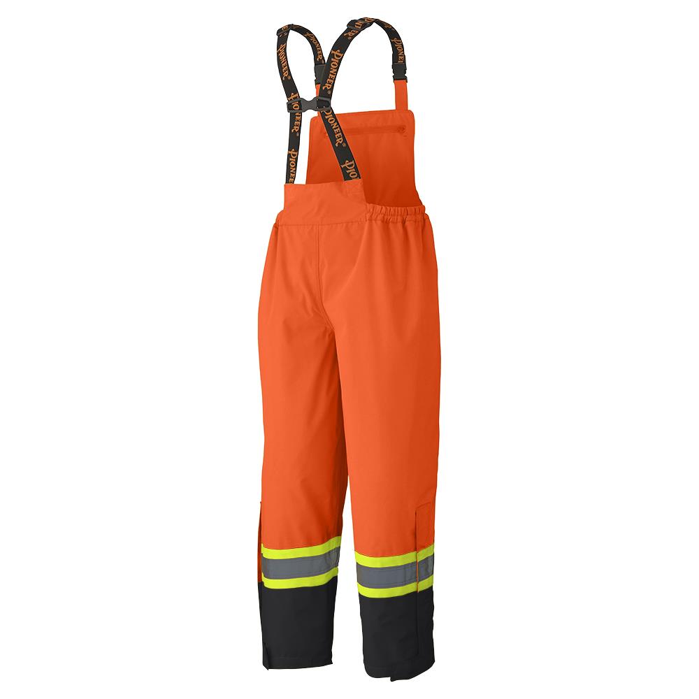 Hi-Vis Waterproof Safety Bib Pants - 300D Ripstop PU Coated Polyester - Lined