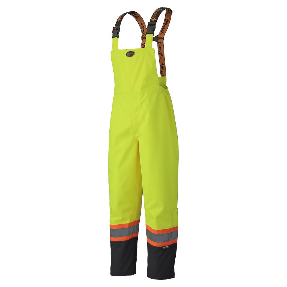 Hi-Vis Waterproof Safety Bib Pants - 300D Ripstop PU Coated Polyester - Lined