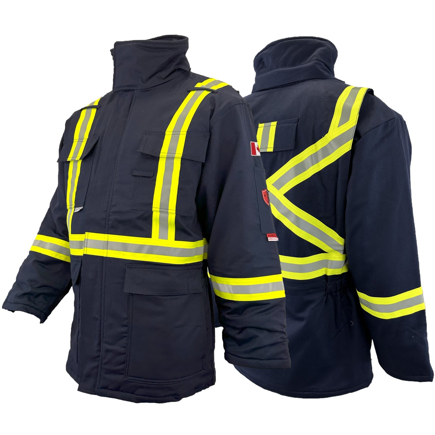 Navy FR Winter Parka With 2" Hi-Vis Stripes Cat 4