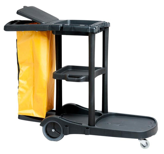 Janitor Cart with Zippered Bag - Black