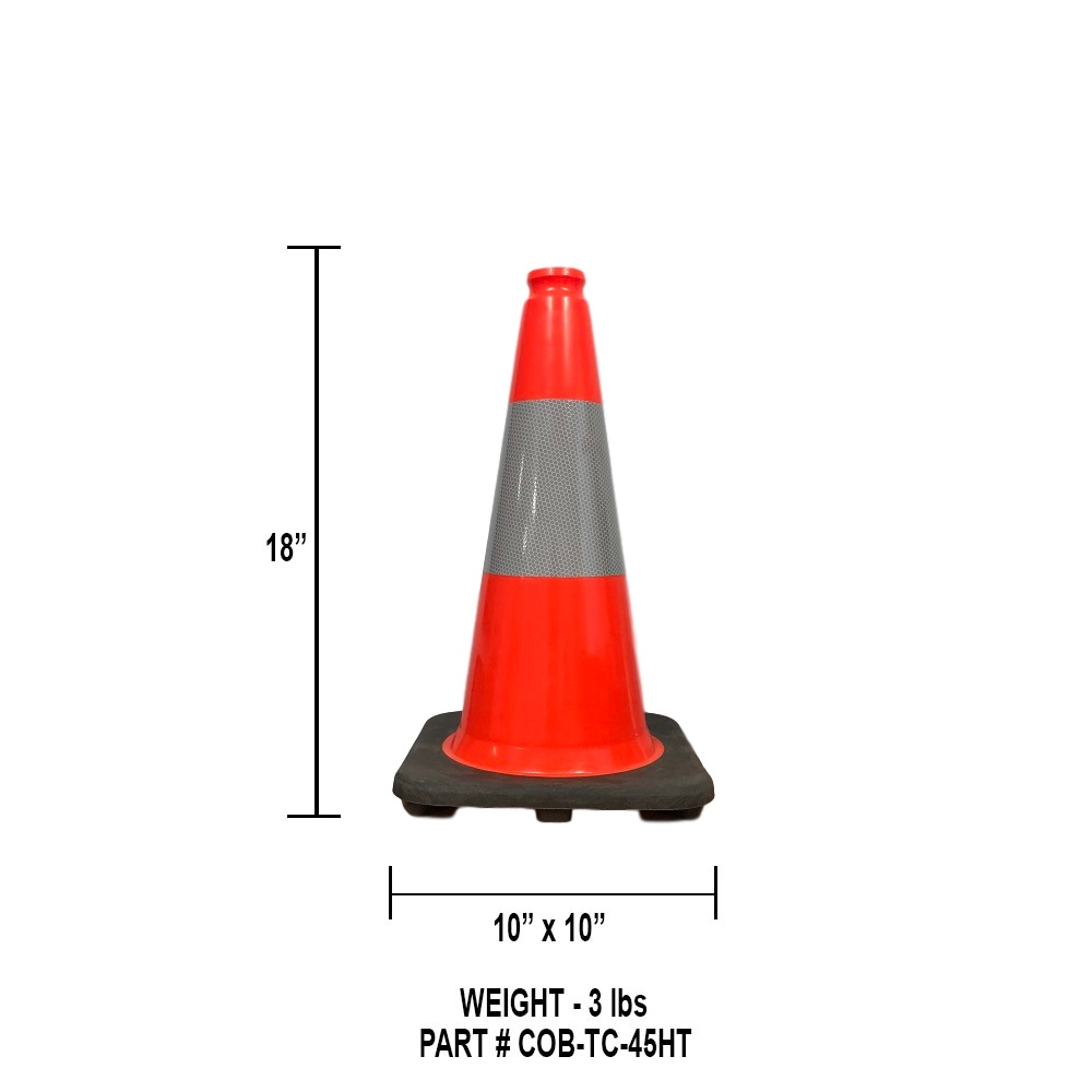 18" Orange PVC Traffic Cone Black Base