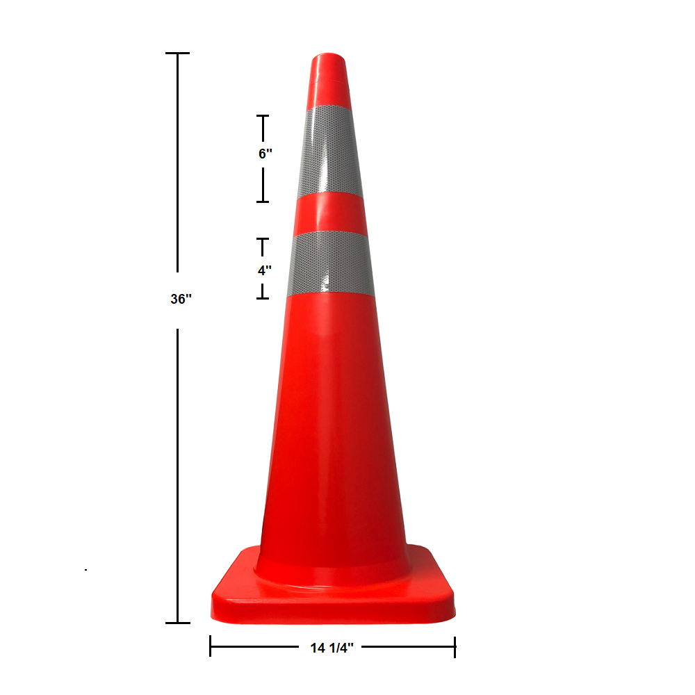 36" Orange PVC Traffic Cone HI Collars