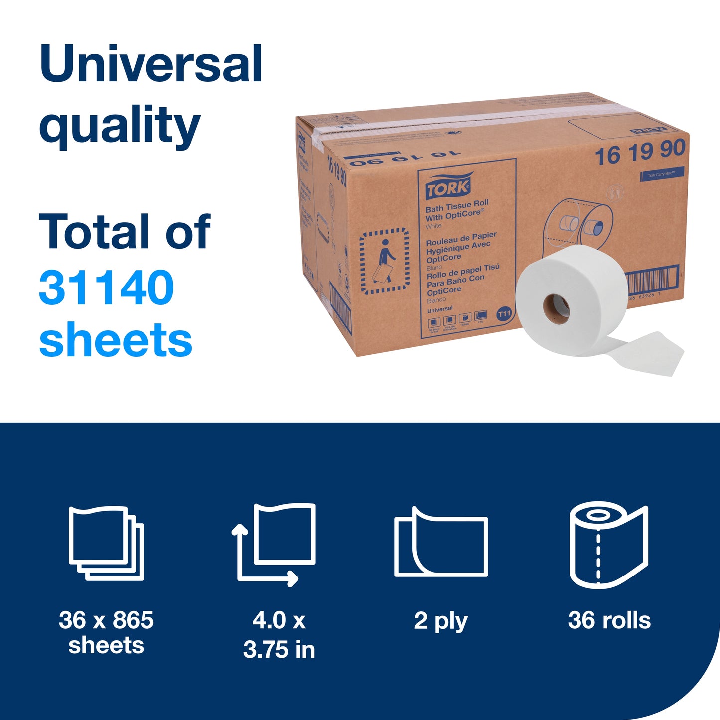 Tork OptiCore® Mid-size Toilet Paper Roll White T11