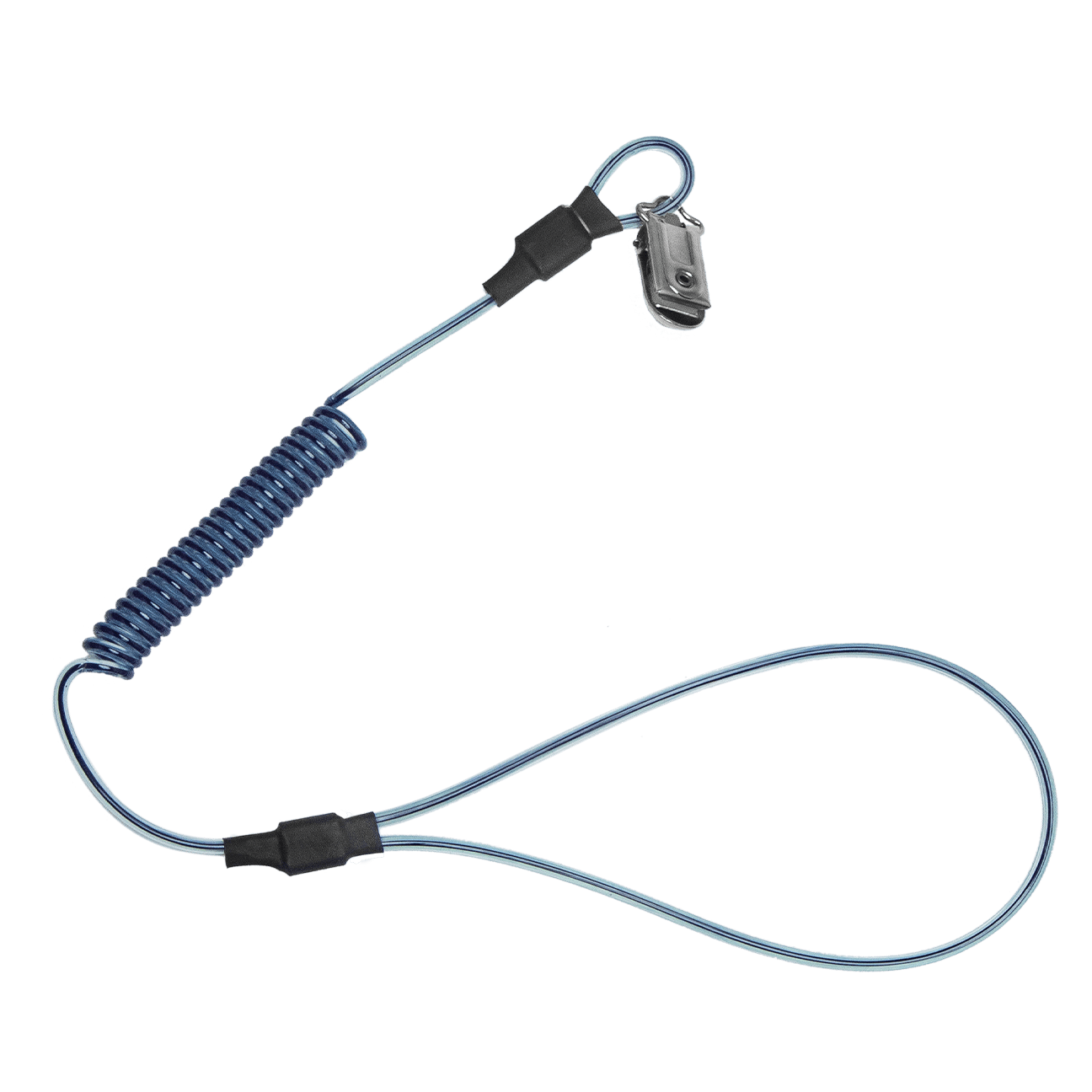 2 lb Stretch-coil Hard Hat Tether with choke-on cinch-loop and snap-clip, 18"