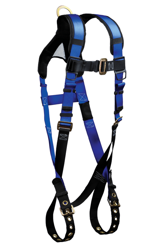 Construction Safety Harness 5 Point, Grommet Legs, Back D-Ring, Blue