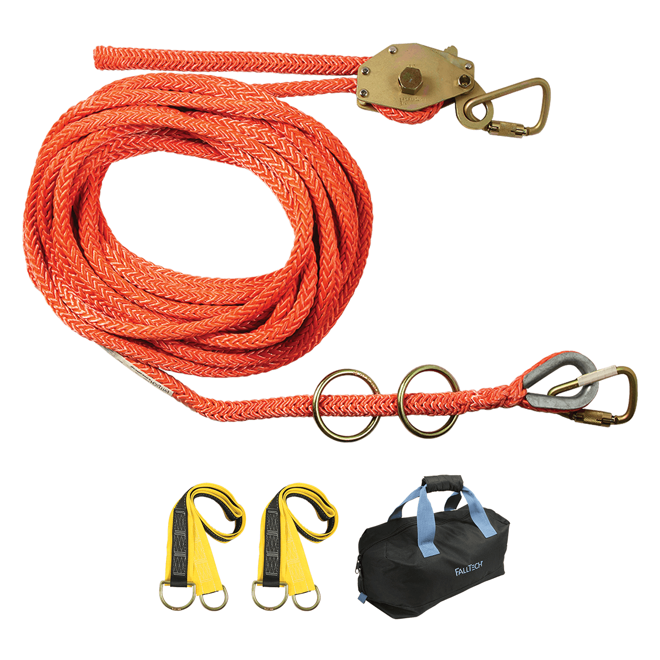 100' Temporary Rope HLL System; 2-person Hollow-core Polyester Rope