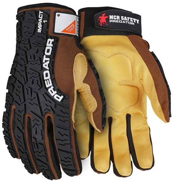 Predator Mechanics Work Gloves Impact Resistant Gloves Premium Honey Gold Goatskin D3O Foam Padded Palm Tire tread pattern TPR back