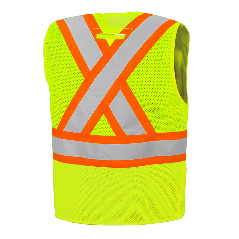 High Visibility Traffic Vest w/ Zipper, 4" Refl. Tape, 8 Pockets