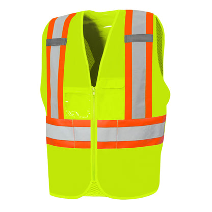 High Visibility Traffic Vest w/ Zipper, 4" Refl. Tape, 8 Pockets